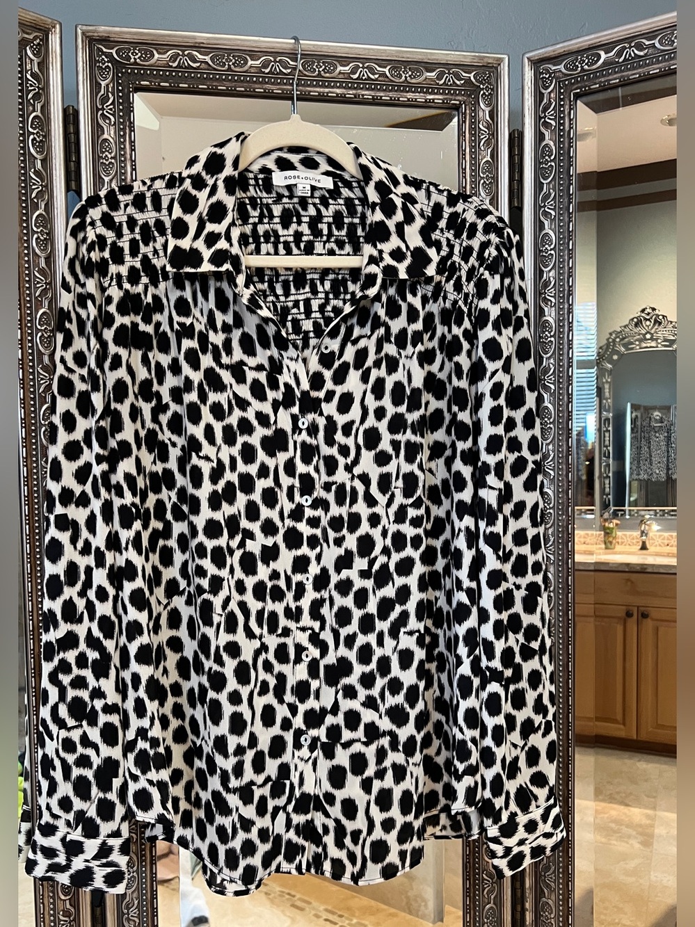Rose & Olive Leopard Print Button-Up Blouse